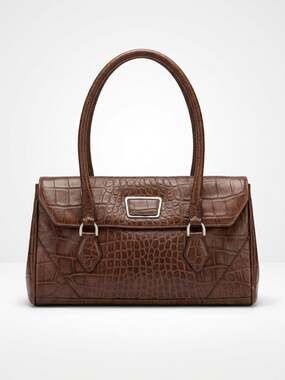 VTG Wilsons Leather Large Tote Shoulder Bag Satchel Purse Brown Crock Embossed
